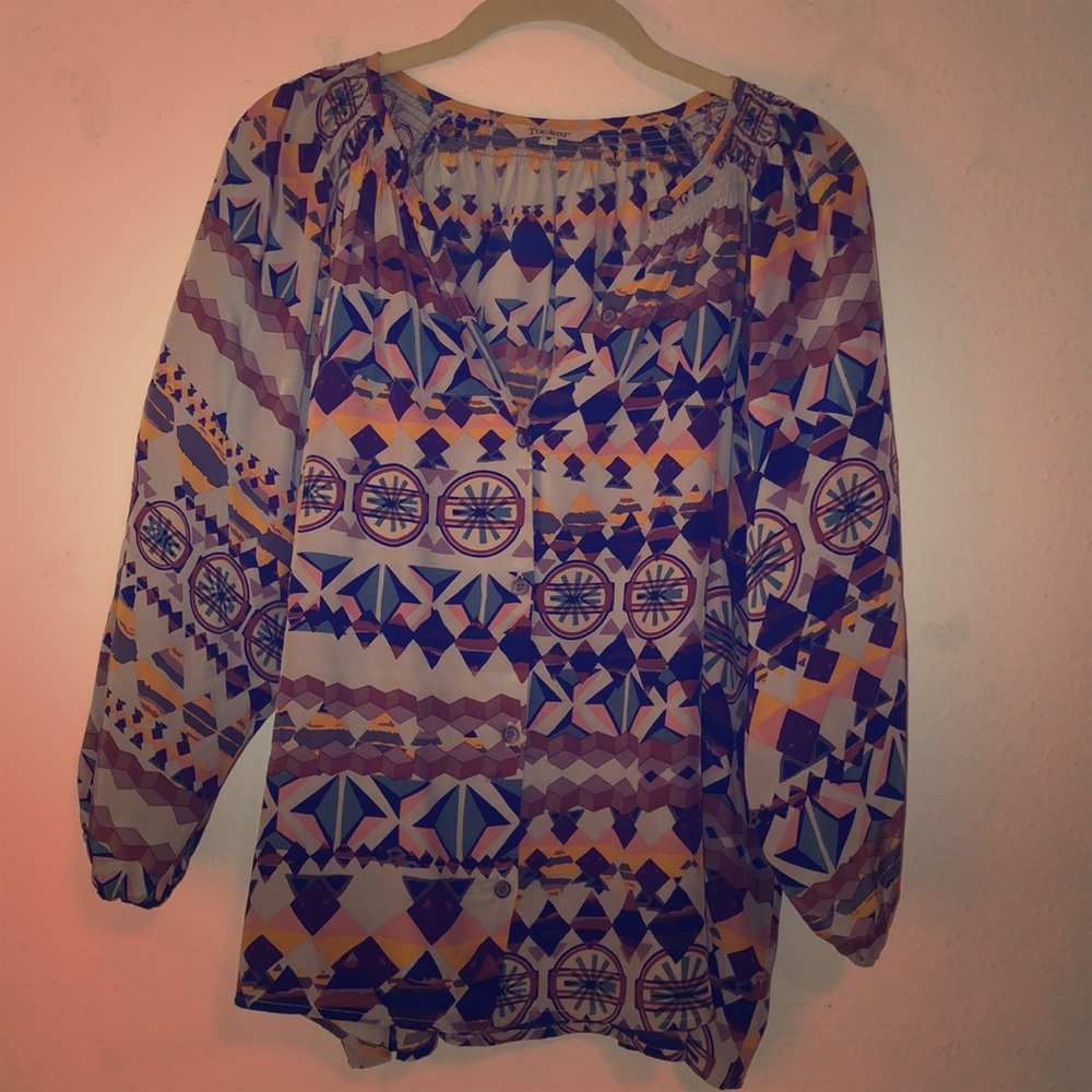Tucker Multi-Colored, Geometric Button Down Blouse - image 1